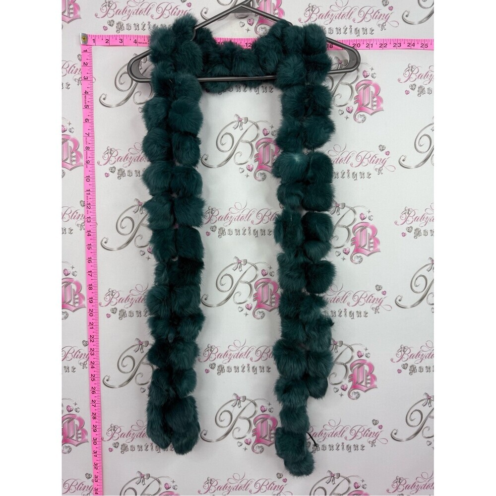 Rabbit fur scarf Luxurious Teal Pom Pom Fur Scarf - Women Accessories